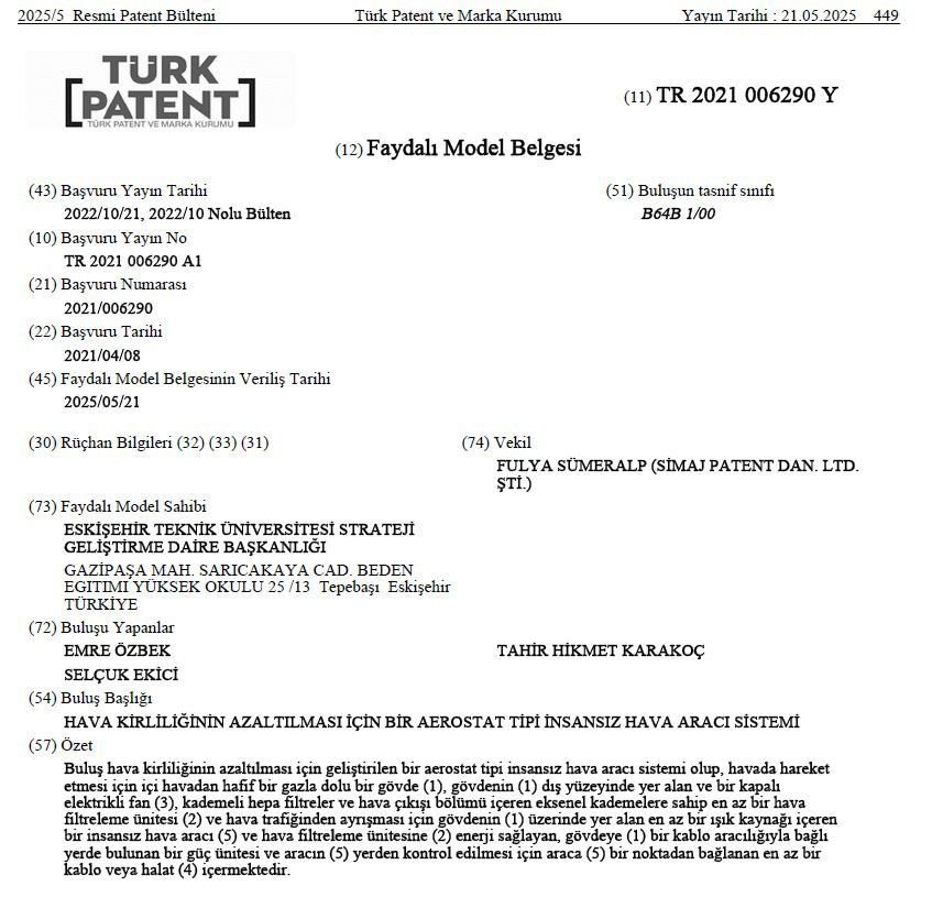 The registration in TÜRKPATENT’s Official Patent Bulletin.