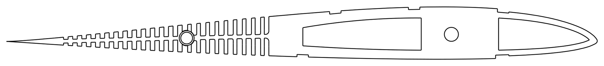 The fishbone rib, with bones tapering toward the trailing edge.